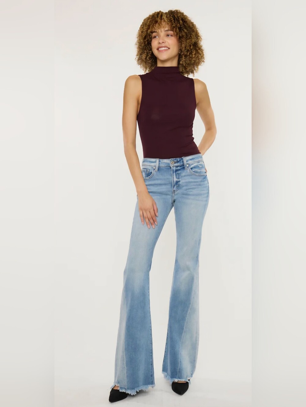 KanCan Mid Rise Medium Contrast Wash Flare Jeans Vintage Style Stretch 7/27 NEW - Picture 5 of 12